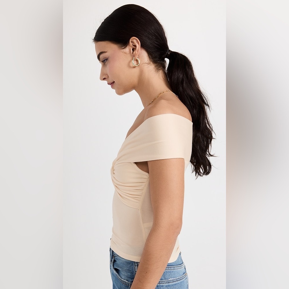 REFORMATION White Cream Ezlynn Off Shoulder Twist Front Stretch Top S - Picture 2 of 4